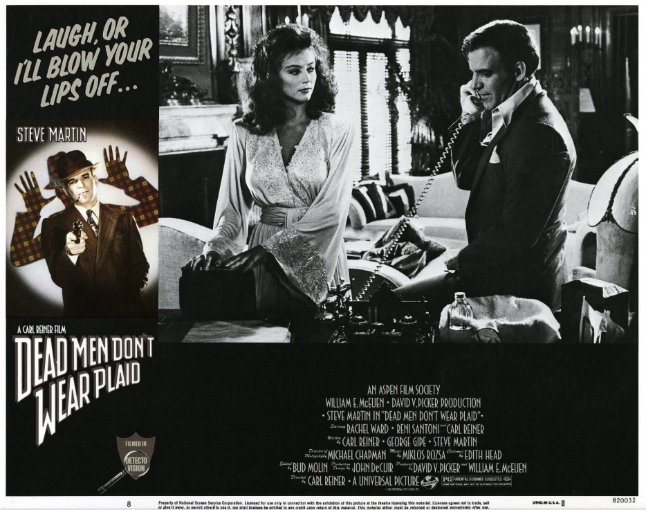 Affiche du film Les Cadavres ne portent pas de costard (Dead Men Don't Wear Plaid, 1982) avec Steve Martin, réalisé par Carl Reiner, dernière musique de Miklós Rózsa