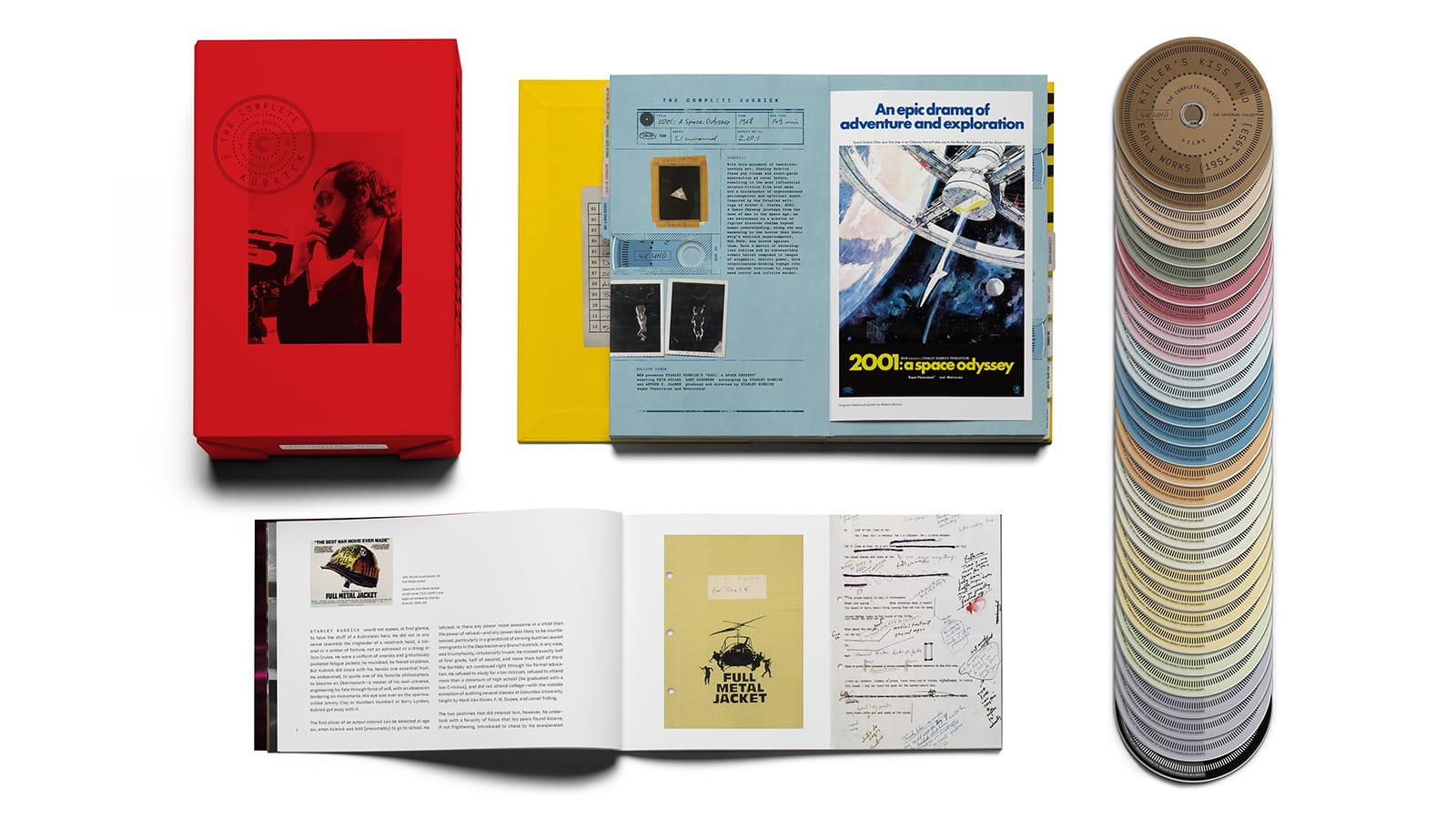 Coffret The Complete Kubrick de Criterion : boîtier rouge, livret illustré et disques 4K